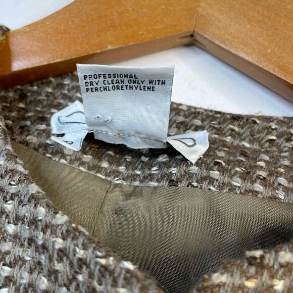 Carlisle Vintage 80s 90s Taupe Classic Tailored Tweed Wool Cropped Jacket 8 M - Picture 12 of 12